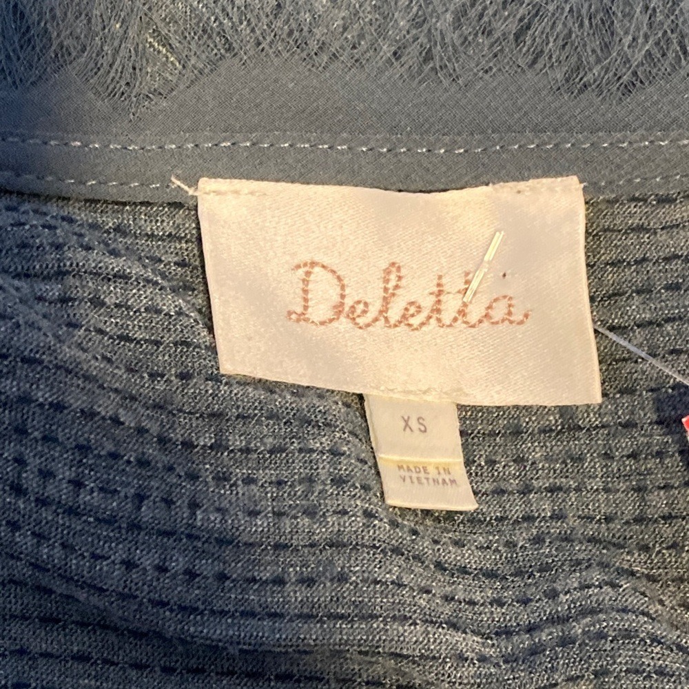 Deletta Anthropologie Blue Gray Slub Knit Tiered‎ Peplum V-Neck Top XS - Picture 3 of 9